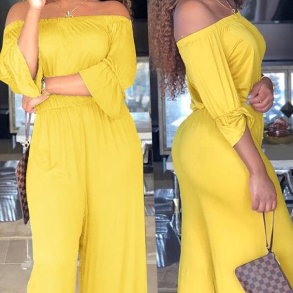 Yellow Dew Shoulder Loose Blending 1 pc Jumpsuit
